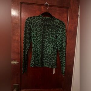 SHEIN Green leopard print sheer shirt SIZE L NWT